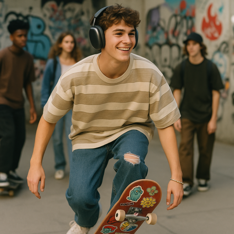 20250605_1404_Teen Skateboarding with AirPods_simple_compose_01jwztebt4fkdrkzvdp2sbb4n2